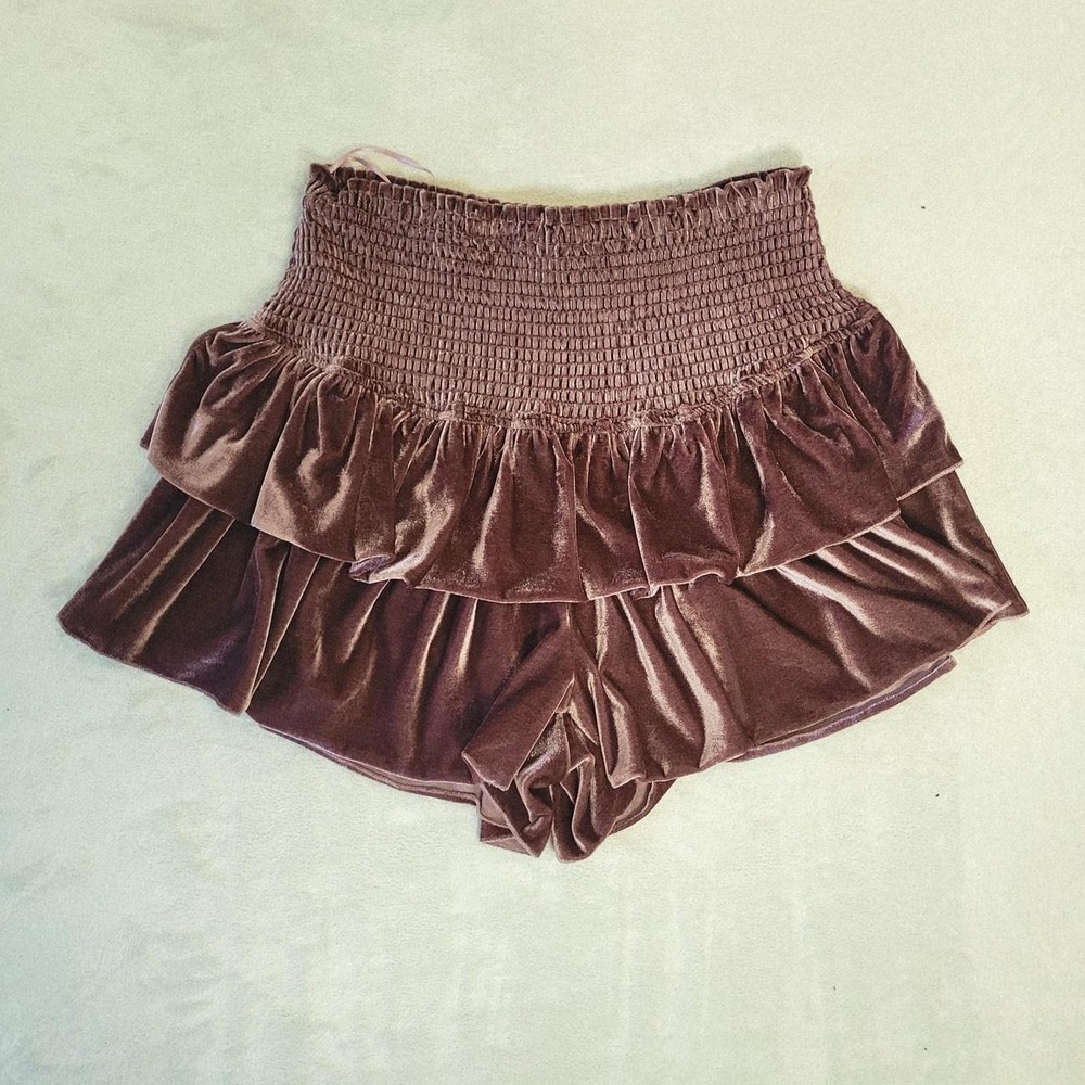 Dusty Mauve velvet tiered ruffle womens smocked skorts size medium